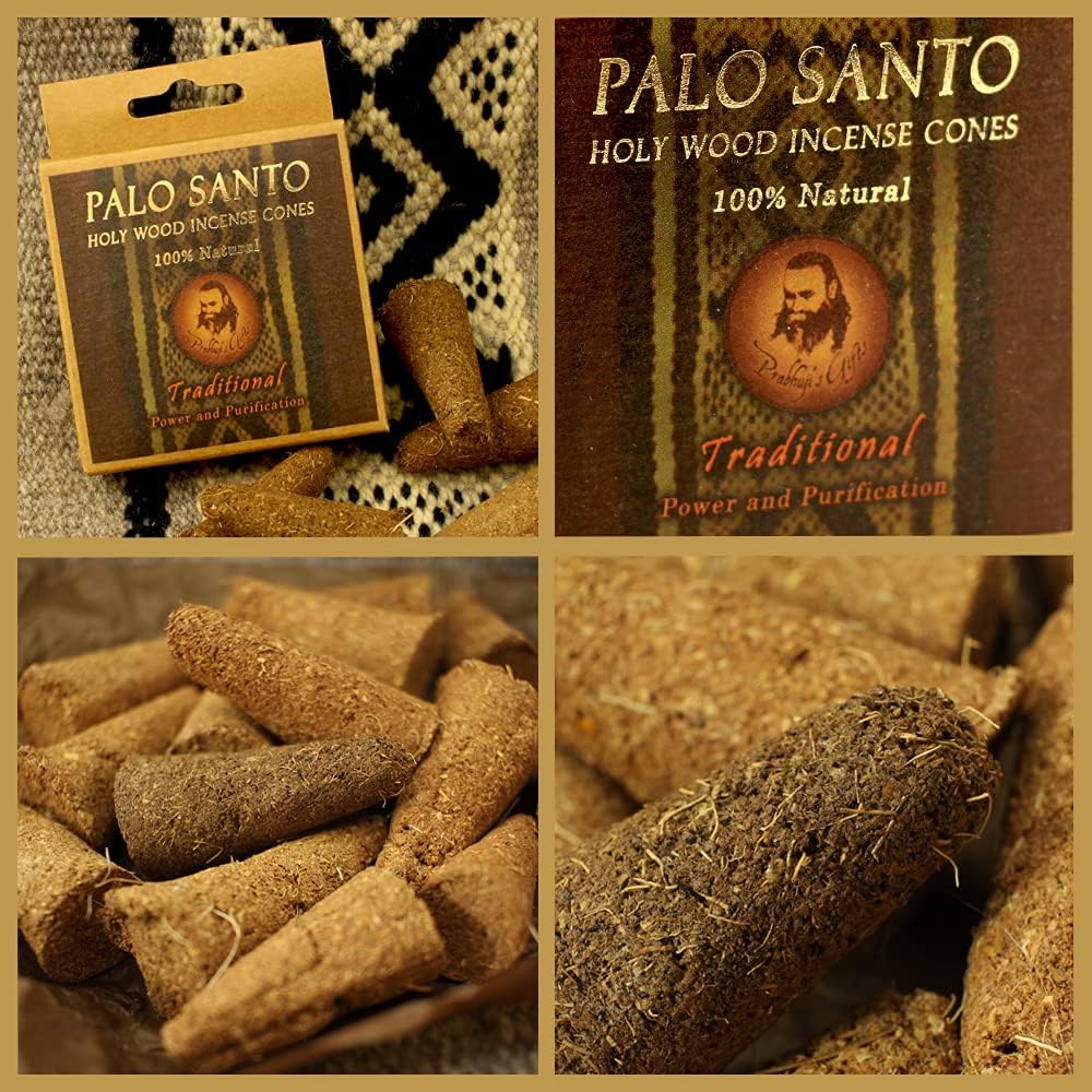 Prabhuji's Gifts Palo Santo Incense Cones - Traditional - Handmade Natural Incense Cones - Palo Santo Cones - Spiritual Incense - Holy Wood Incense - Power & Purification - (6 Cones)