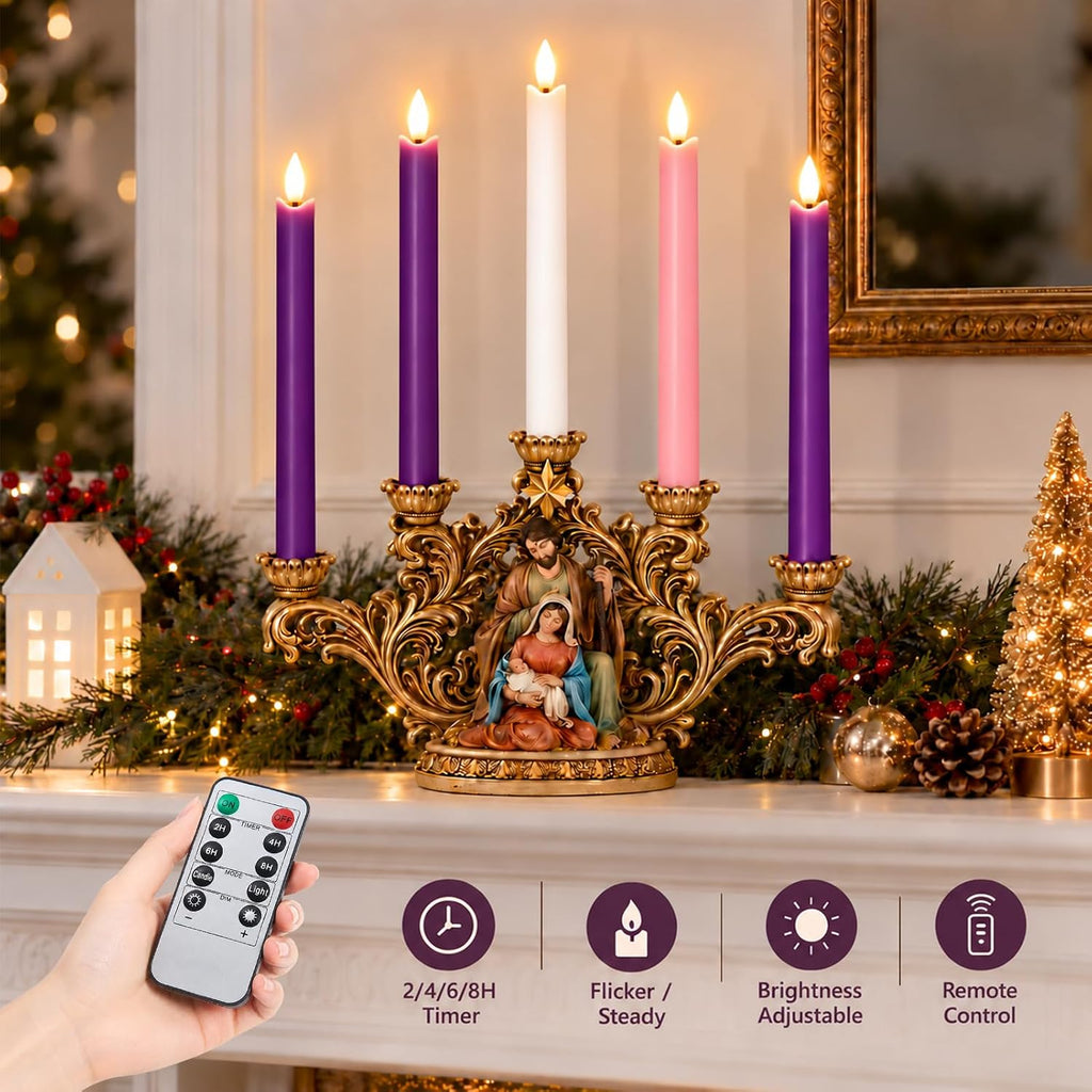 Flameless Advent Candles, Real Wax LED Taper Candles for Advent Wreath