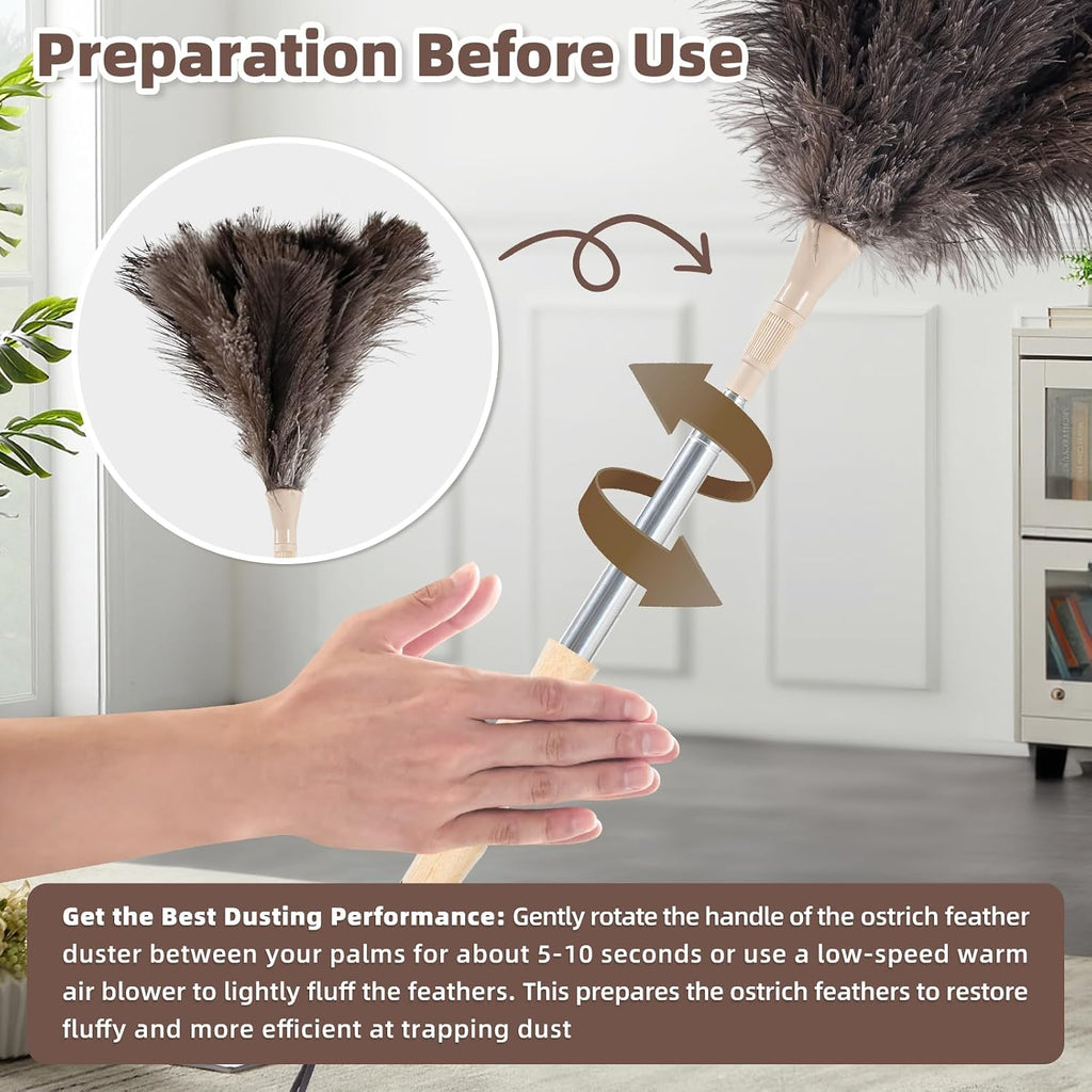 Ostrich Feather Dusters for Cleaning Kit - Soft Feather Duster Extendable