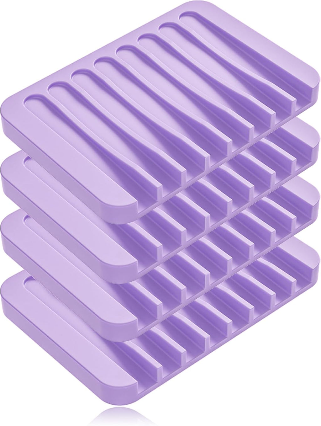 4-Pack Self Draining Soap Dish for Shower Bathroom Waterfall Silicone Soap Saver Tray Sponge Holder for Kitchen Sink Non-Slip Easy Clean (Purple)