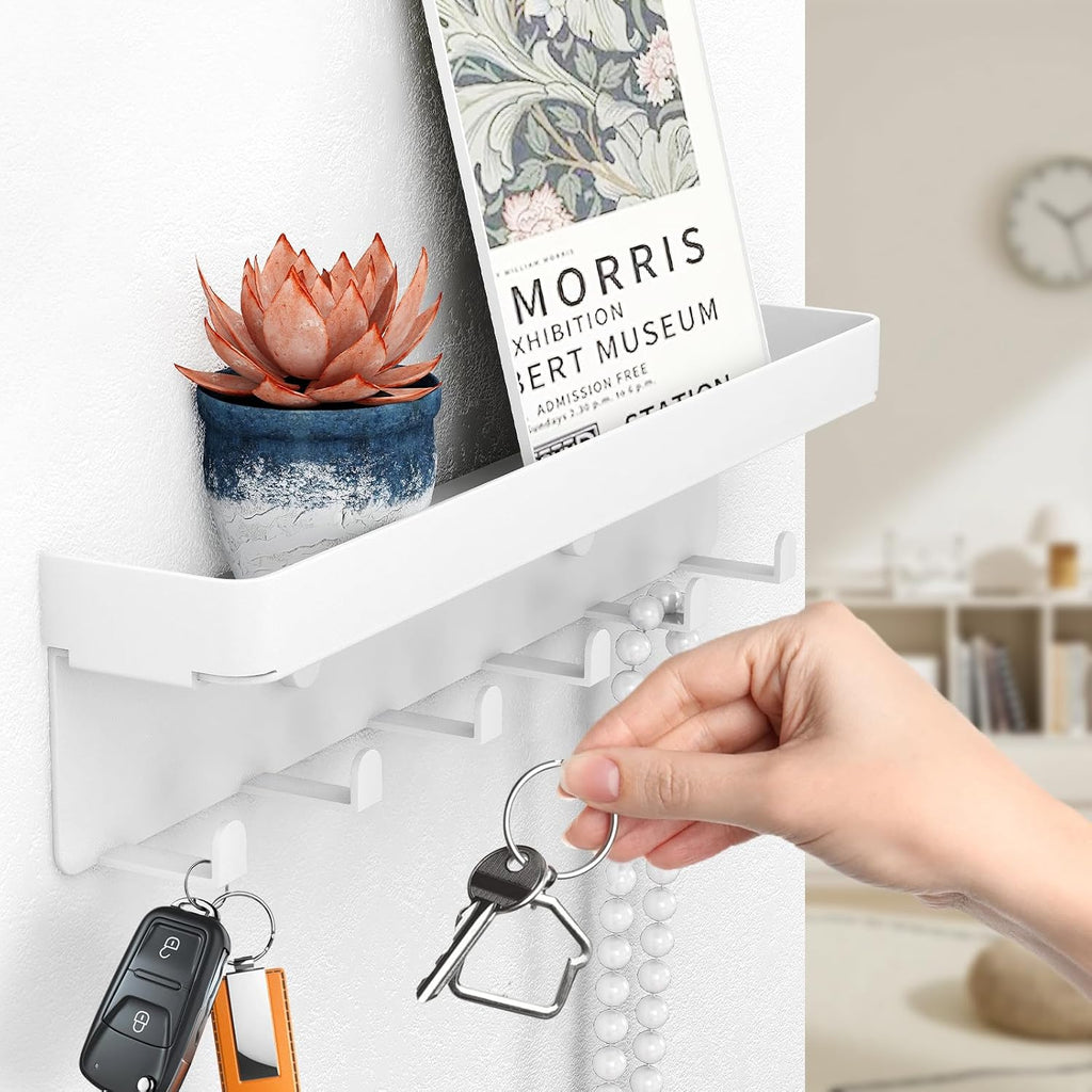 2 Pcs Wall Key Holder Rustic Key & Mail Organizer Adhesive Key Hook, White