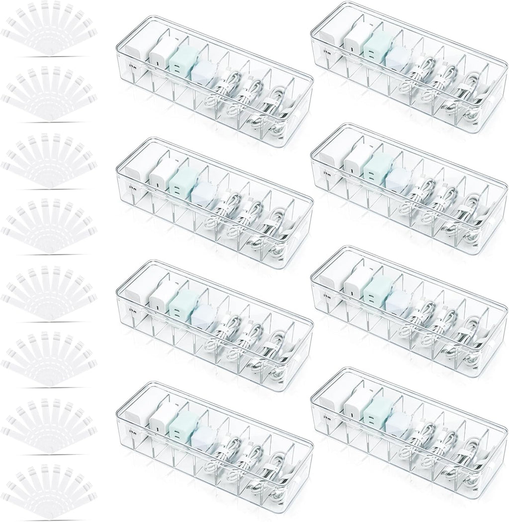 8 Pack Cable Organizer Boxes with Lid, Cord Storage Boxes, Clear