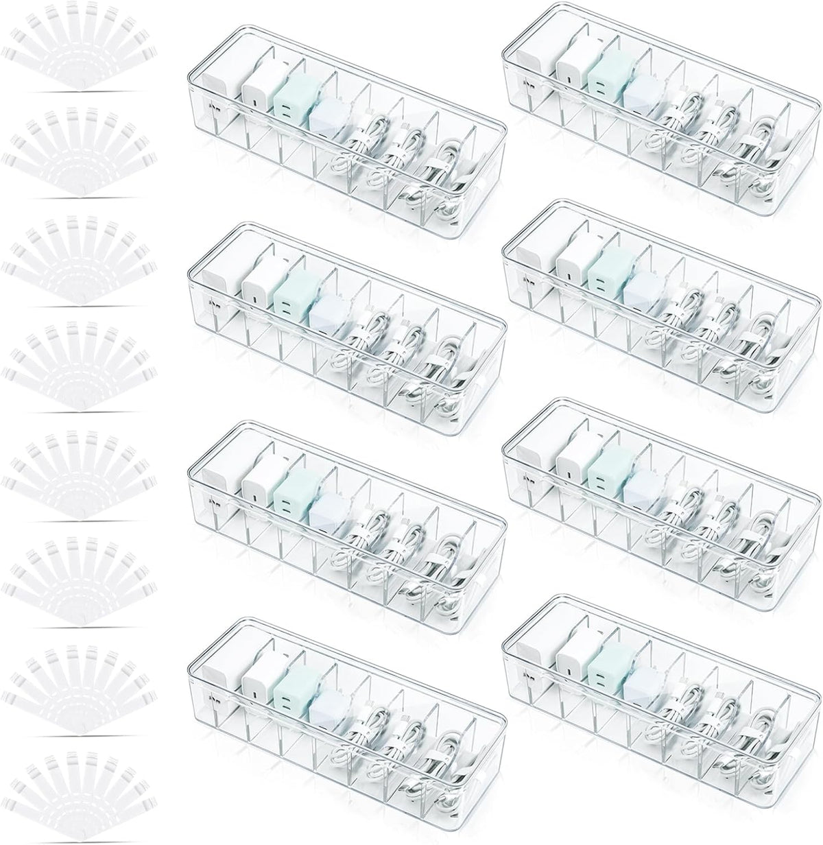 8 Pack Cable Organizer Boxes with Lid, Cord Storage Boxes, Clear
