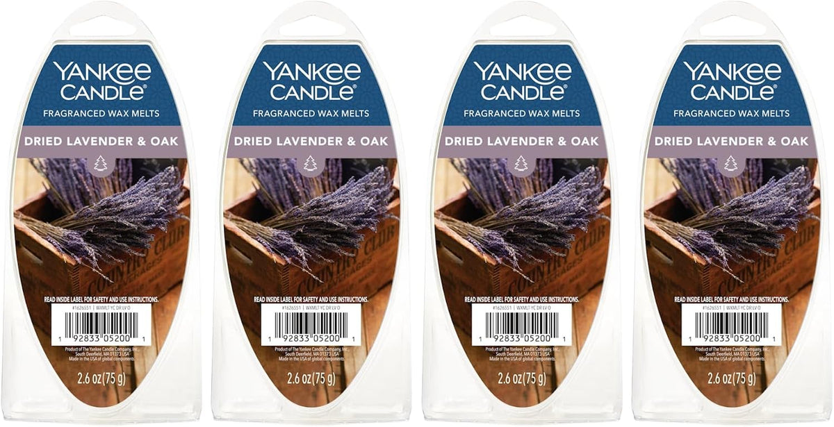 Yankee Candle Scented Wax Melts for Wax Warmers, Long Lasting Home Fragrance, Odor Eliminating Wax Cubes, Dried Lavender & Oak, 6 Count (Pack of 4)
