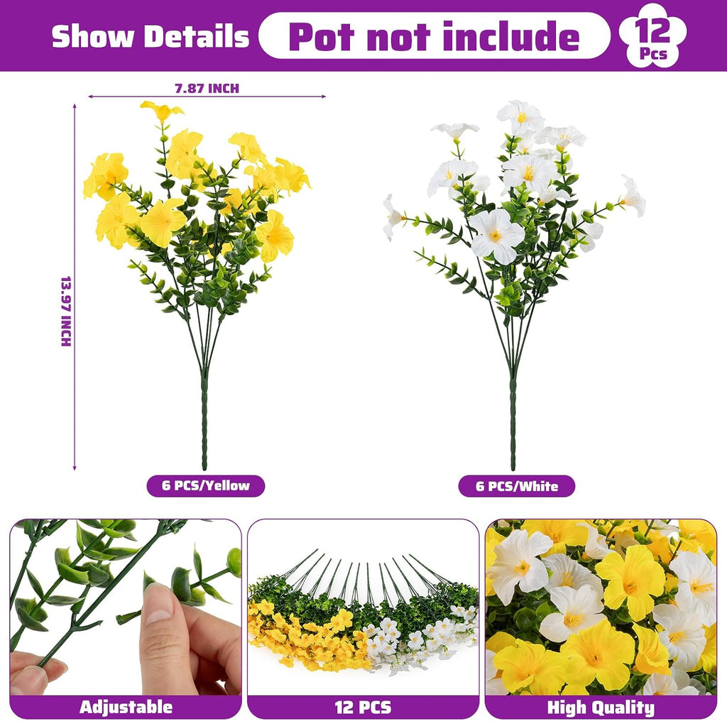 12 Bundles Artificial Flowers for Outdoors UV Resistant Fake Morning Glory