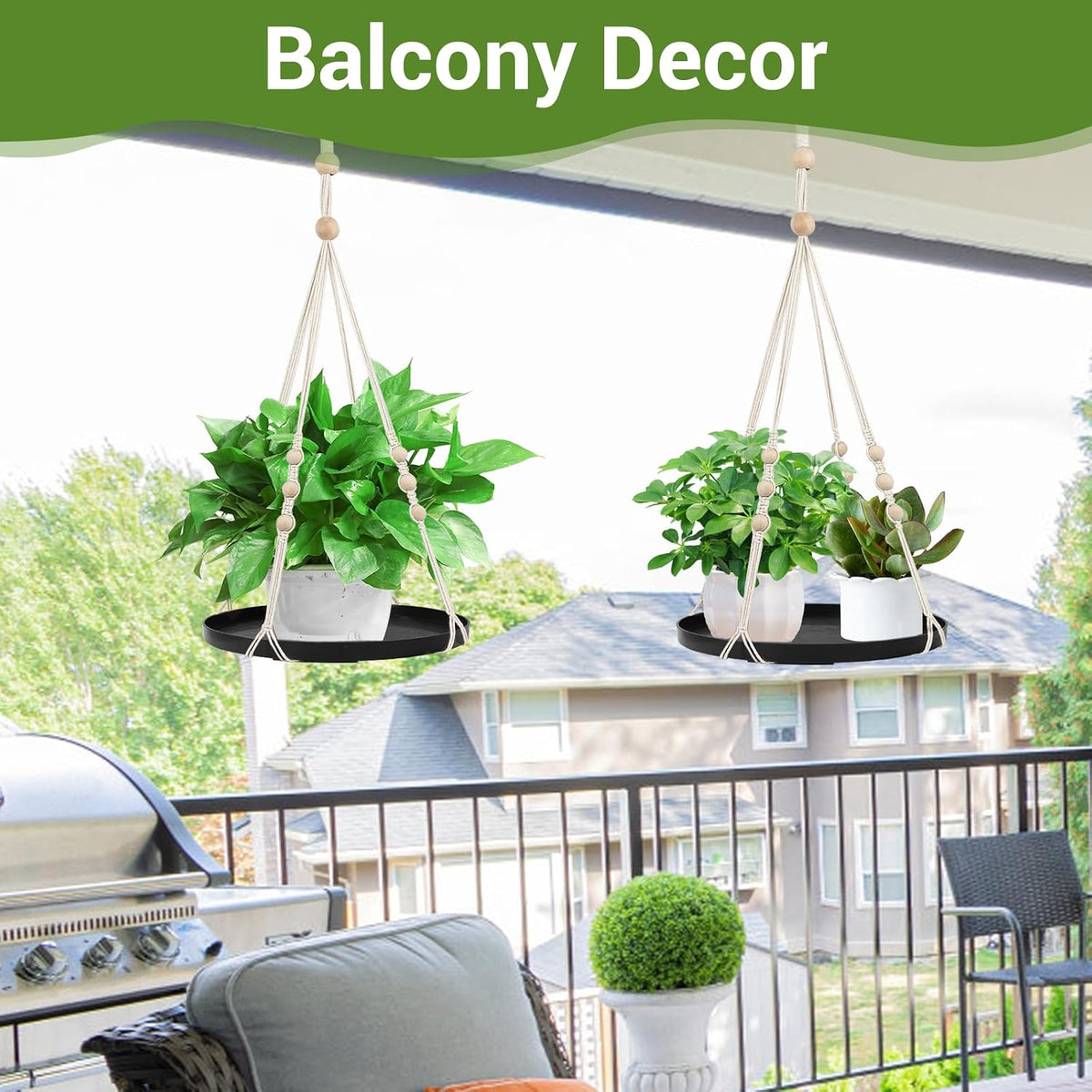 GREANER Macrame Plant Shelf Hangers, 1 Pack Large Hanging Baskets with Handmade Cord, Hanging Plant Holders for Home Garden Balcony Decor(Black)