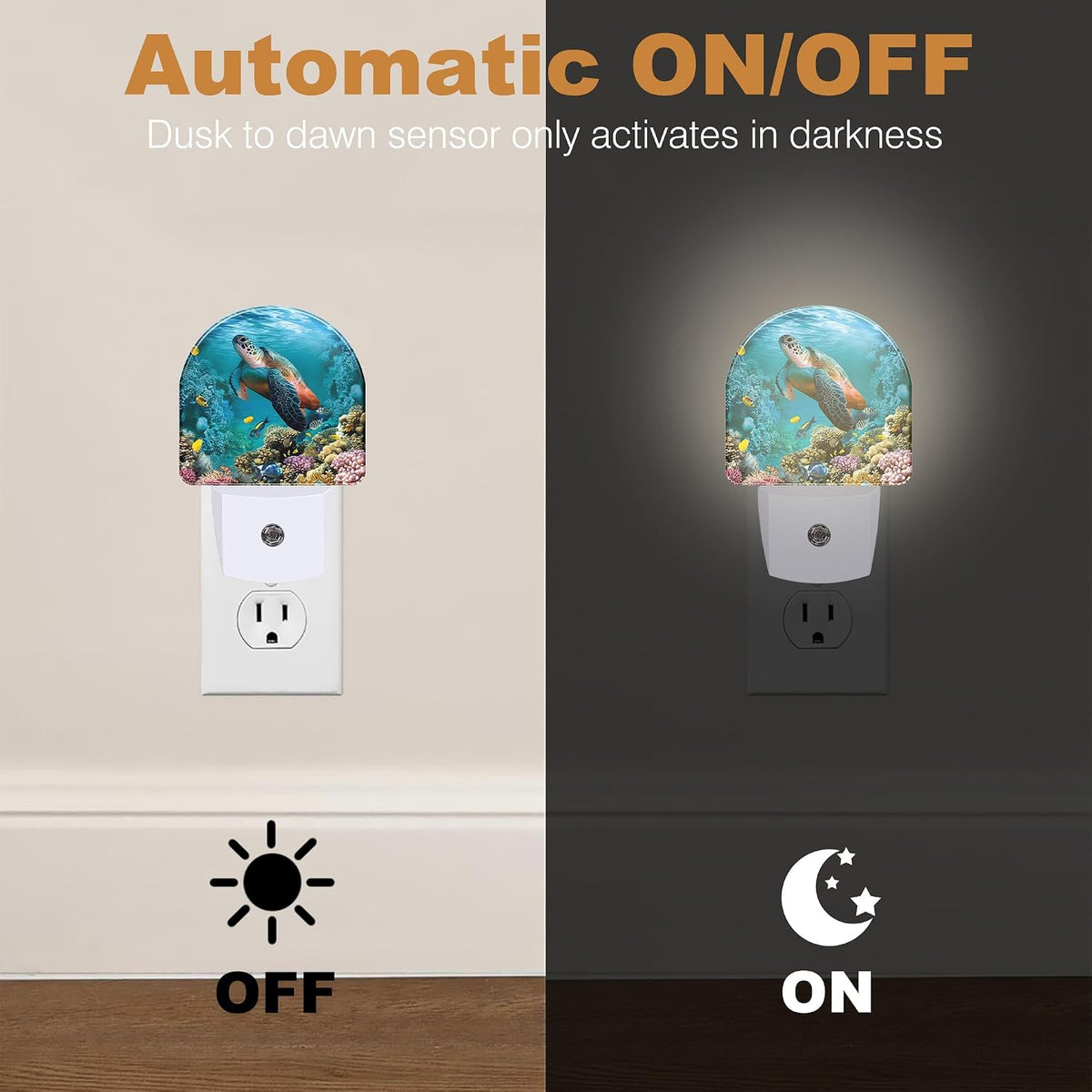 Night Lights Plug into Wall, Sea Turtle Night Light with Dusk to Dawn Smart Sensor for Bedroom Bathroom Hallway Kitchen, Led Nightlights for Boys Girls Women Men
