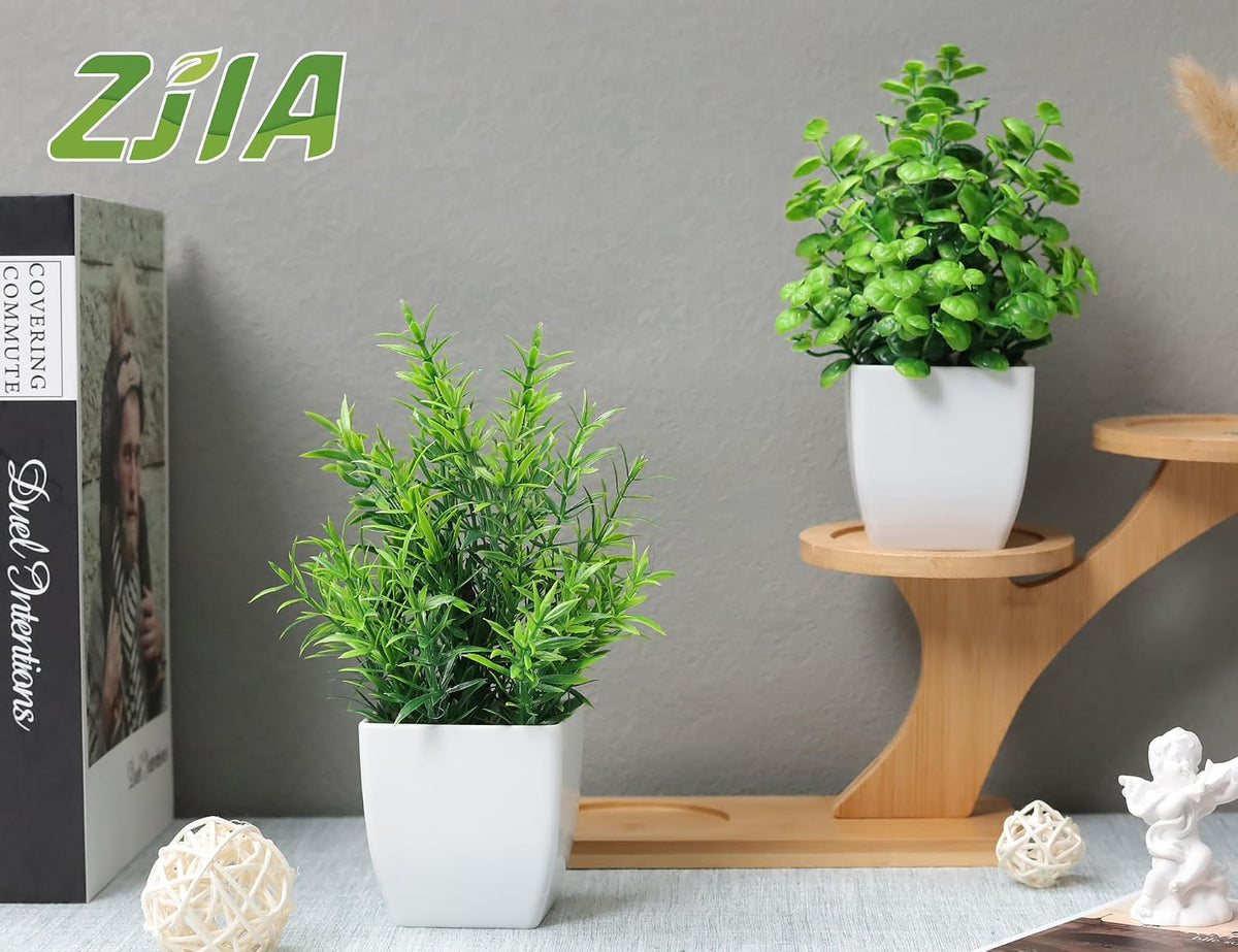 2 Pack Small Fake Plants, Potted Eucalyptus Bathroom Home Decor Indoor