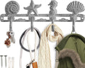 Comfify Antique White Seashell Cast Iron Wall Hook Rack – 4 Hooks, 13.5"