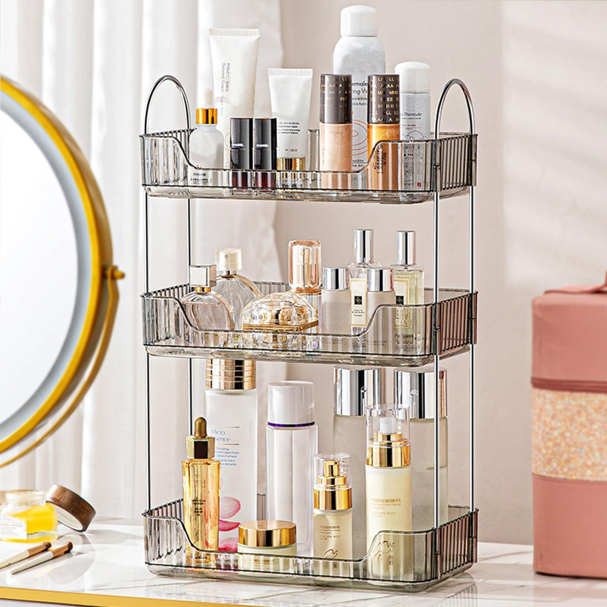 Aveniee Bathroom Counter Organizer, 3 Tier Perfume Skin Care Countertop Storage Shelf, Vanity Makeup Tray for Cosmetic Skincare Lotion,Grey