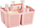 ALINK Portable Shower Caddy Basket with Compartments, Plastic Divided Cleaning Caddy Organizer Storage Tote with Handle for Bathroom, College, Dorm Room Essentials, Pink