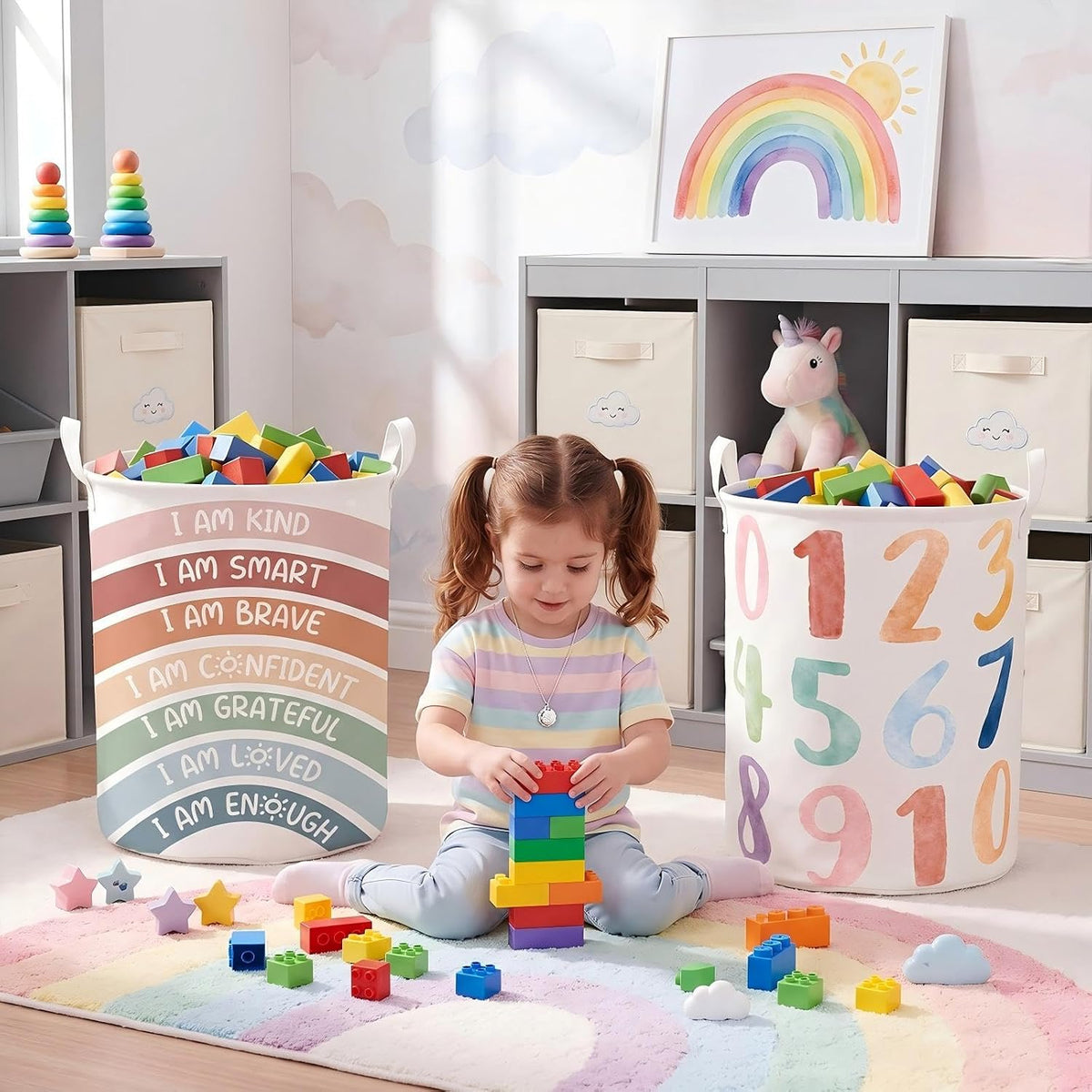 2 Pcs Reading Corner Decor for Classroom Rainbow Hamper Basket