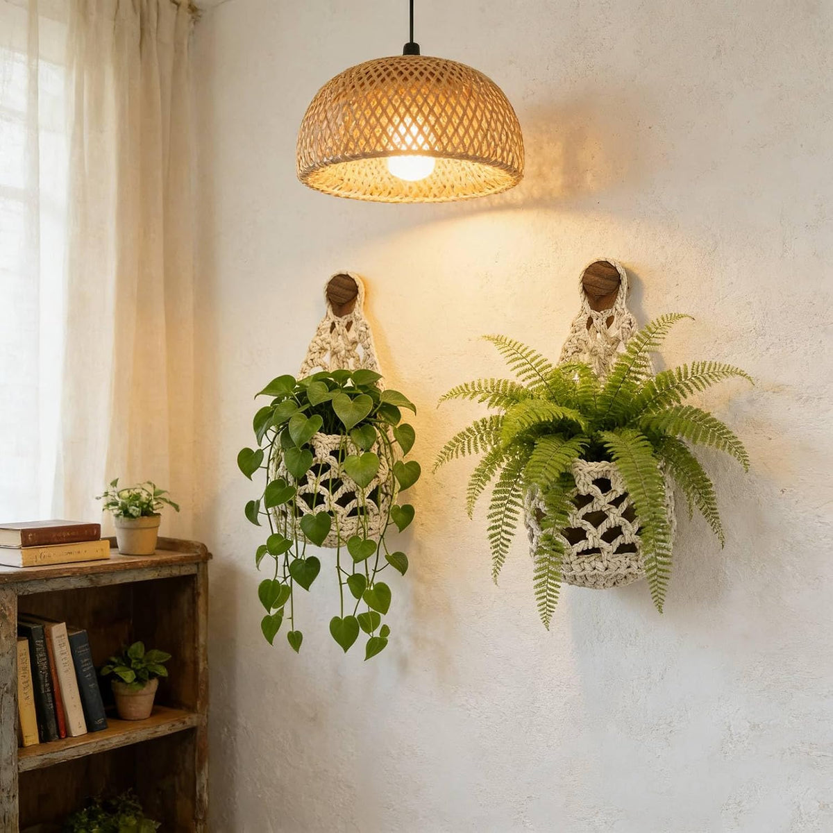 Macrame Plant Hanger Set of 2, Boho Wall Hanging Planter for up to 4" Pots