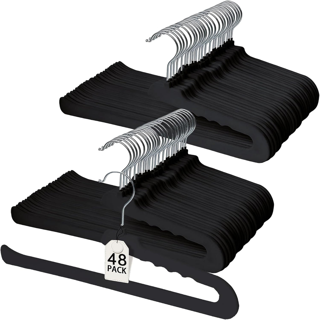ManGotree Non Slip Velvet Pants Hangers Felt Jean Hangers 48 Pack Black