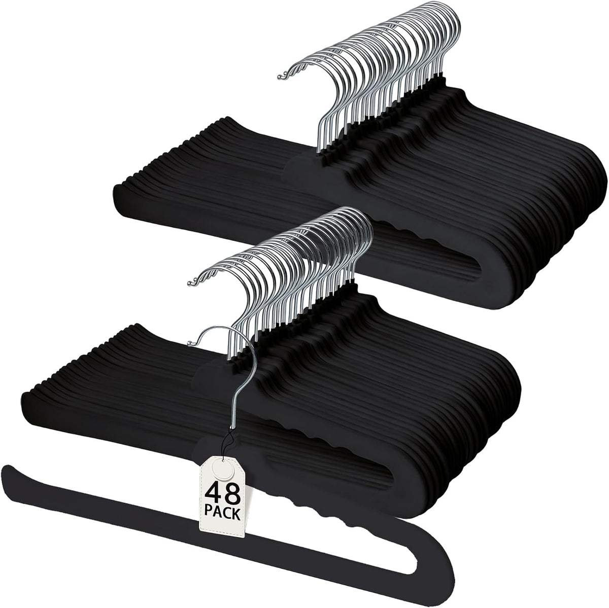 ManGotree Non Slip Velvet Pants Hangers Felt Jean Hangers 48 Pack Black