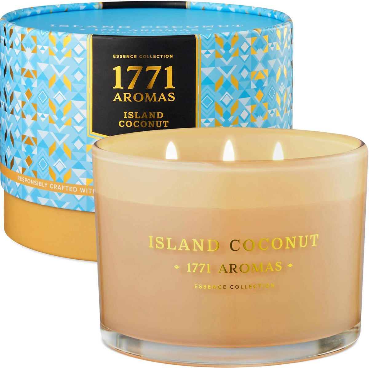 Island Coconut Scented Candle - 100% Natural Soy Wax - Large 3 Wick Jar - Up to 40 Hours Burning Time - Aromatherapy Coconut Candles for Home - Gift-Ready Box for Women and Men