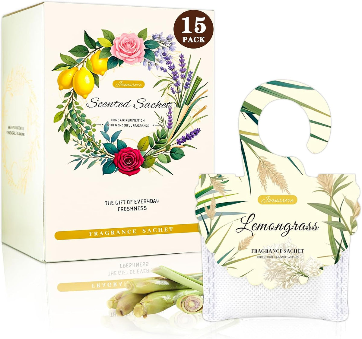 15 Packs Lemongrass Scented Sachets for Drawers and Closets, Air Freshener