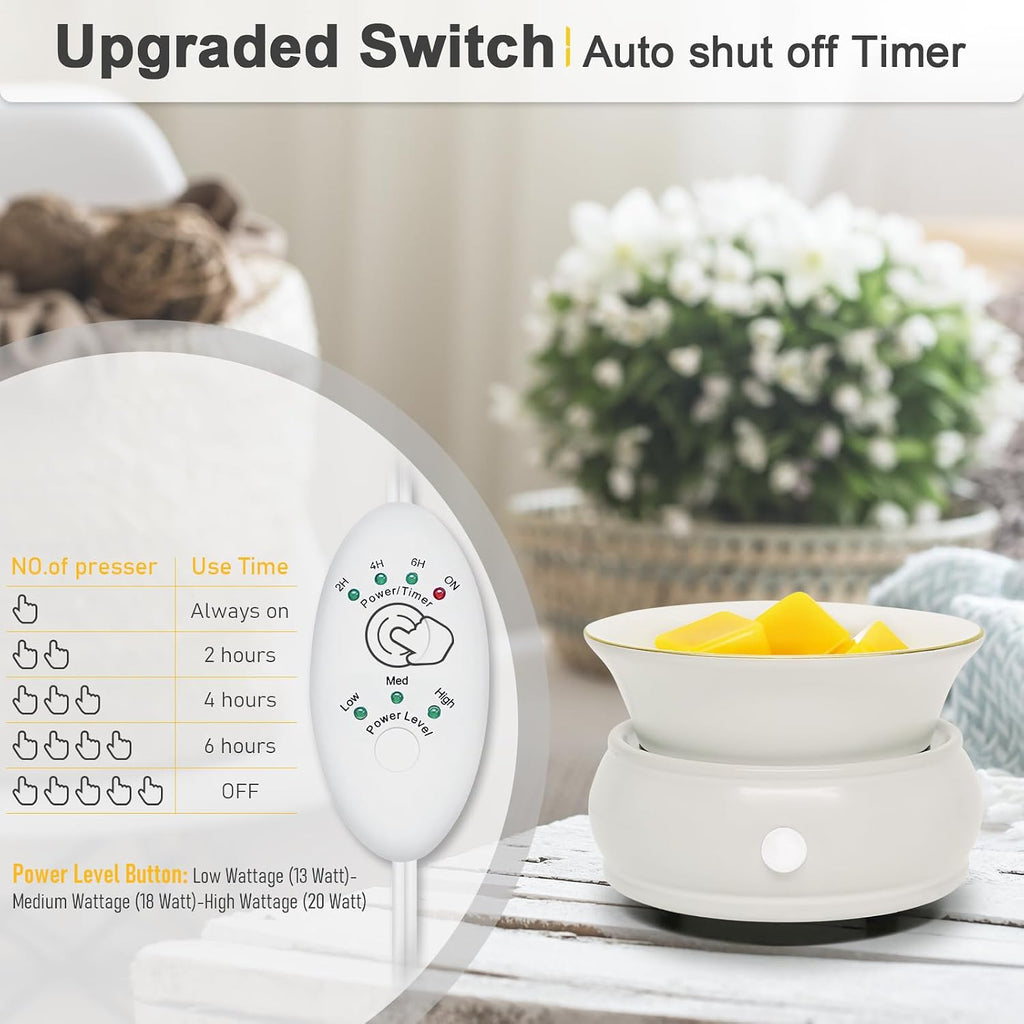 Bobolyn Wax Melter Candle Warmer with Timer - Ceramic Electric Scented Wax Melts Warmer 4-in-1 Candle Burner Melter Timer Adjust Fragrance Intensity Auto Shut Off for Home Office Bedroom Gift & Decor
