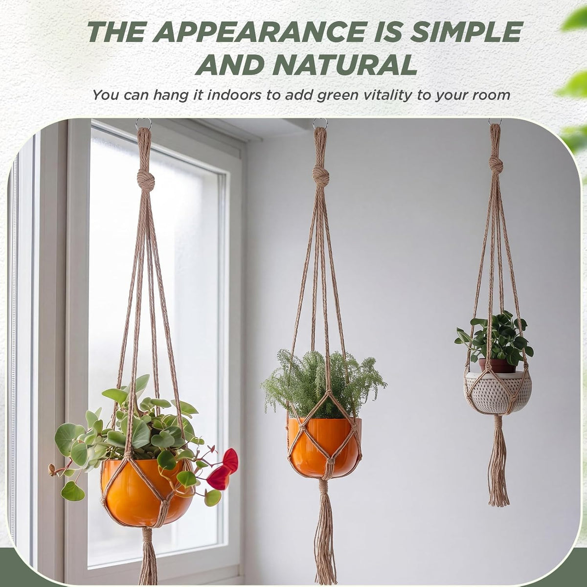 EBOOT 3 Pack 33 41 48 Inch Macrame Plant Hanger, Linen Color, 4 Legs