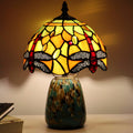 Tiffany Mushroom Table Lamp Dragonfly Style Yellow Stained Glass Accent Lamp Brown Blue Glass Base 8X8X12 Inch