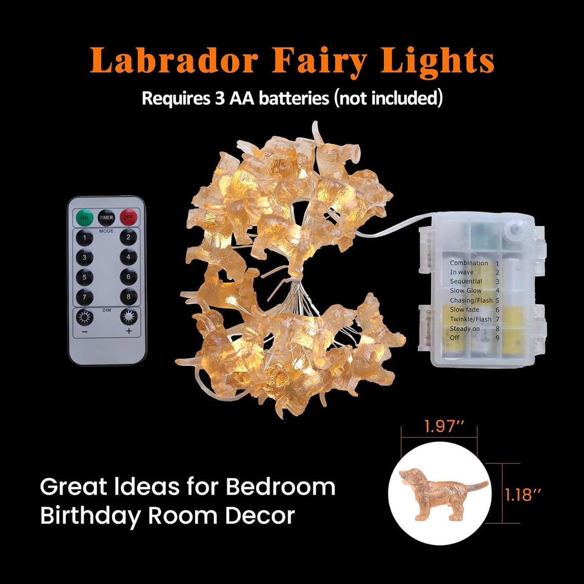 Fairy Labrador String Lights Unique Decorative Light Dog Gifts for Girls Cute Lights 20LEDs 8ft Battery Operated for Birthday Dog Lover Xmas Thanksgiving Decor