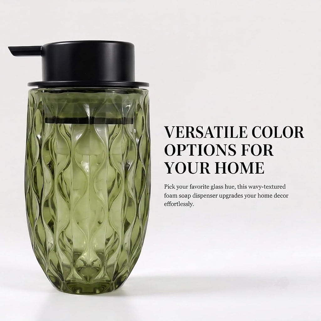 Foaming Hand Soap Dispenser, Green Wavy Glass Matte Black Pump Bath