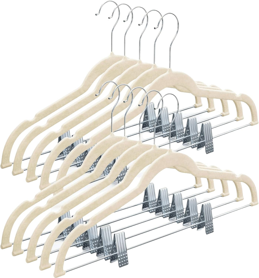 Home-it Pants Hangers with Clips 10 Pack, Ivory Velvet Non Slip Save Space