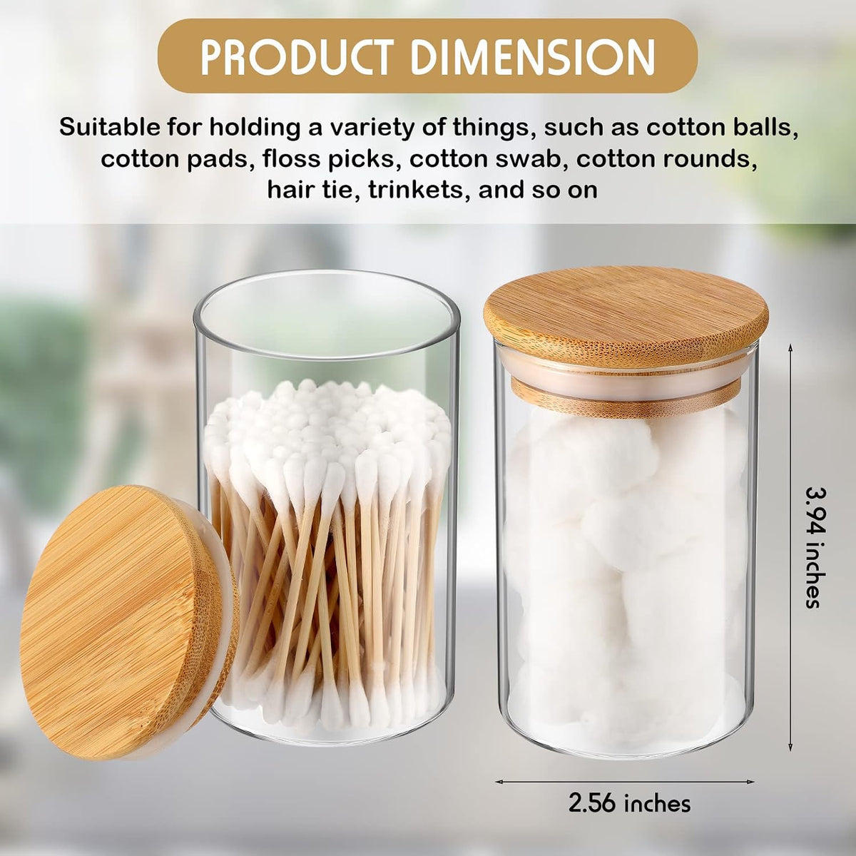 Irenare 6 Pack Glass Apothecary Jars with Lids Bamboo Bathroom Accessories
