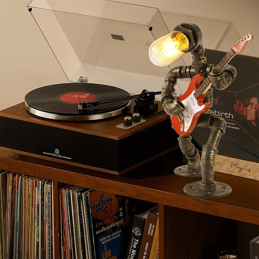 Steampunk Table Lamp with Mini Electric Guitar Industrial Desk Lamp