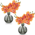Oairse Orange Orchids Artificial Flowers Faux Orchid Arrangement with Vase