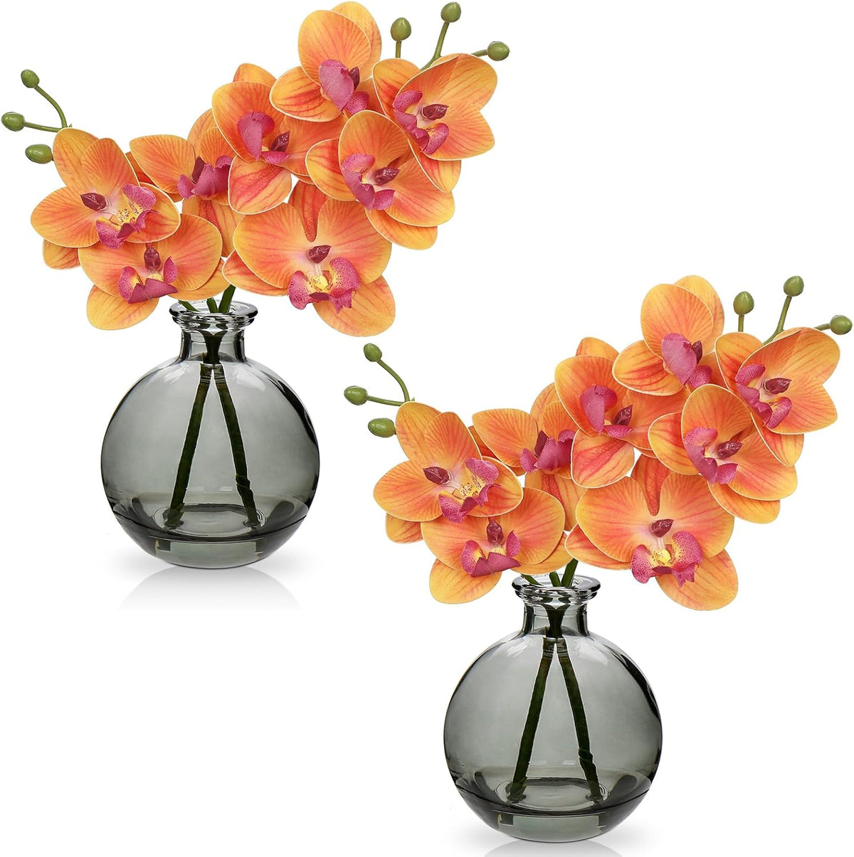 Oairse Orange Orchids Artificial Flowers Faux Orchid Arrangement with Vase