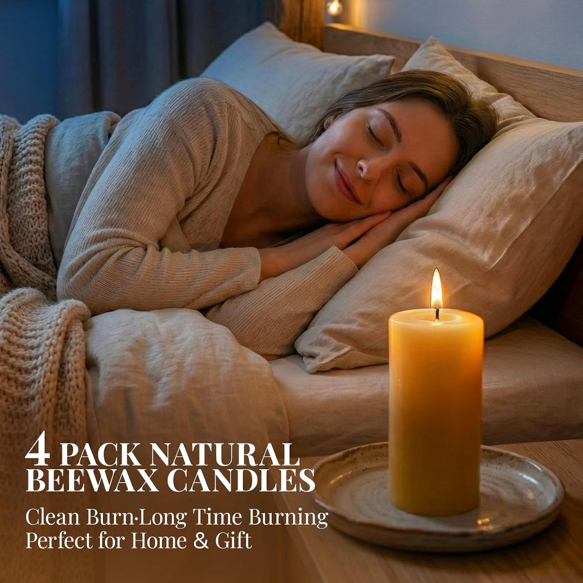 Natural Beeswax Candles 4 Packs, 100% Pure Beeswax Pillar Candles with 140 Hours Long Burning Time, Organic Bee Wax Candle for Home, Paryer, Parties Smokeless & Dripless, 2x4 inch
