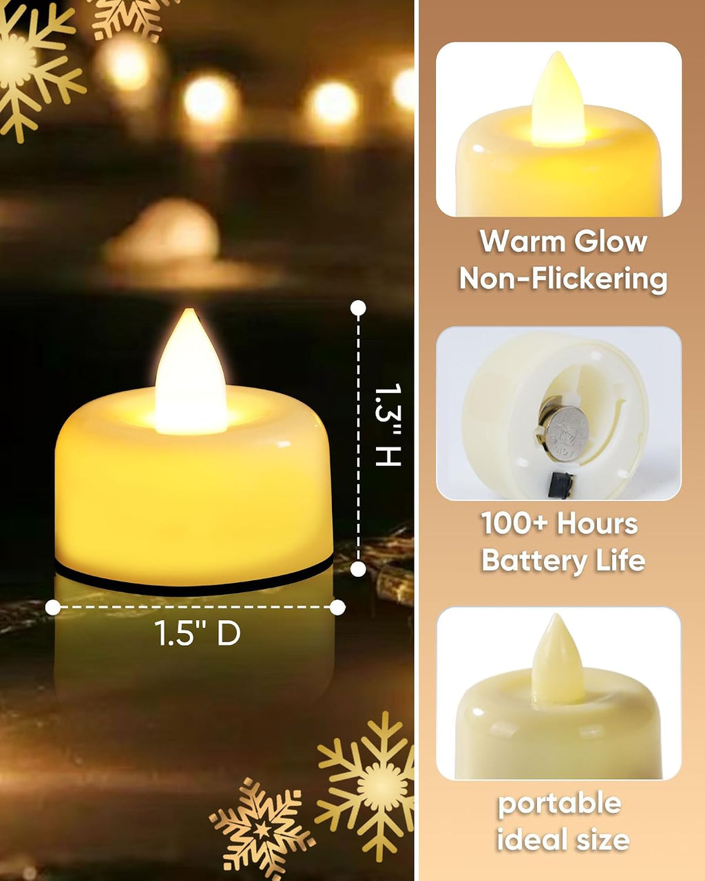 5plots Flameless Battery Operated Candles, 100 Pack Long Lasting LED Tealights, Realistic Votive Candles in Warm White Celebration for Halloween Wedding Christmas Party Home Decor, Ivory Base