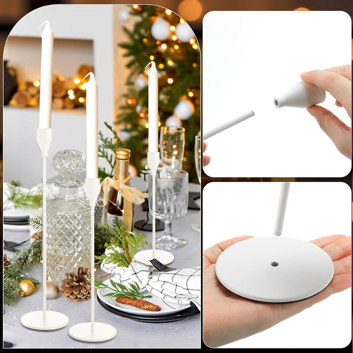 18 Pcs White Tall Taper Candle Holders, 3 Sizes, Fits 3/4" Candles