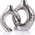 Silver Ceramic Vase Set of 2, Modern Donut Vases for Living Room Decor