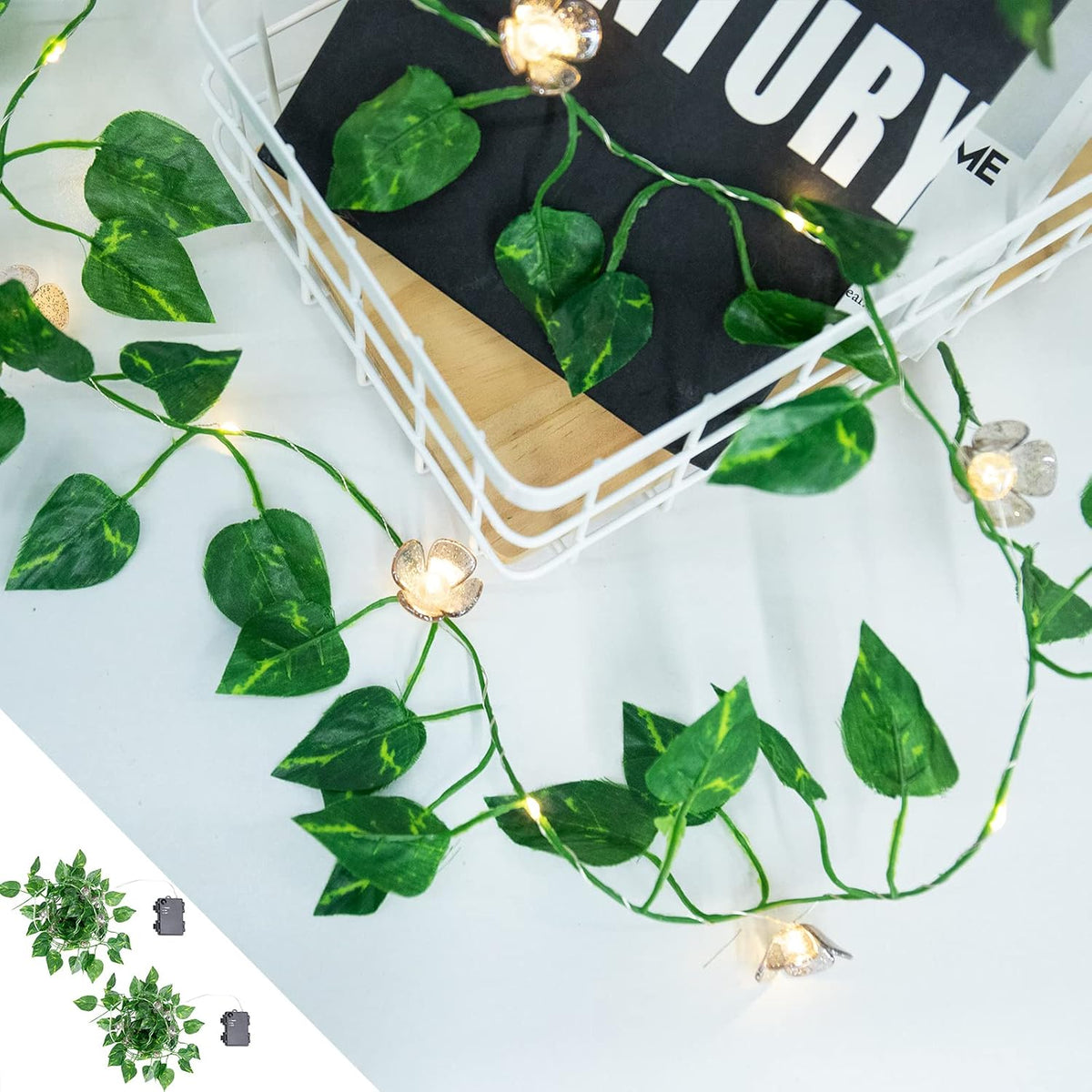 Vigdur Leaf String Lights, 2 Pack 9.8FT Vine Fairy Lights Battery Operated