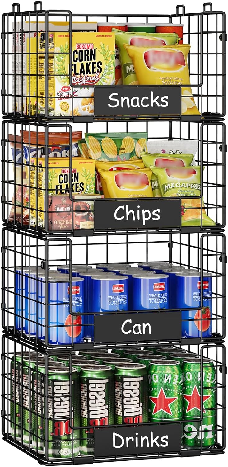 JKsmart 4 Pack XL Stackable Wire Baskets, Pantry Organizers and Storage