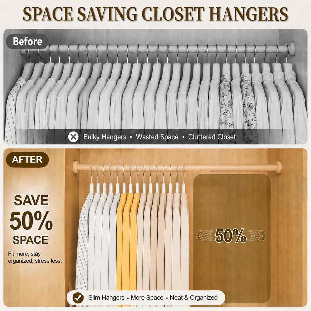 Velvet Felt Hangers 50 Pack, Non Slip, Slim, Space Saving, White