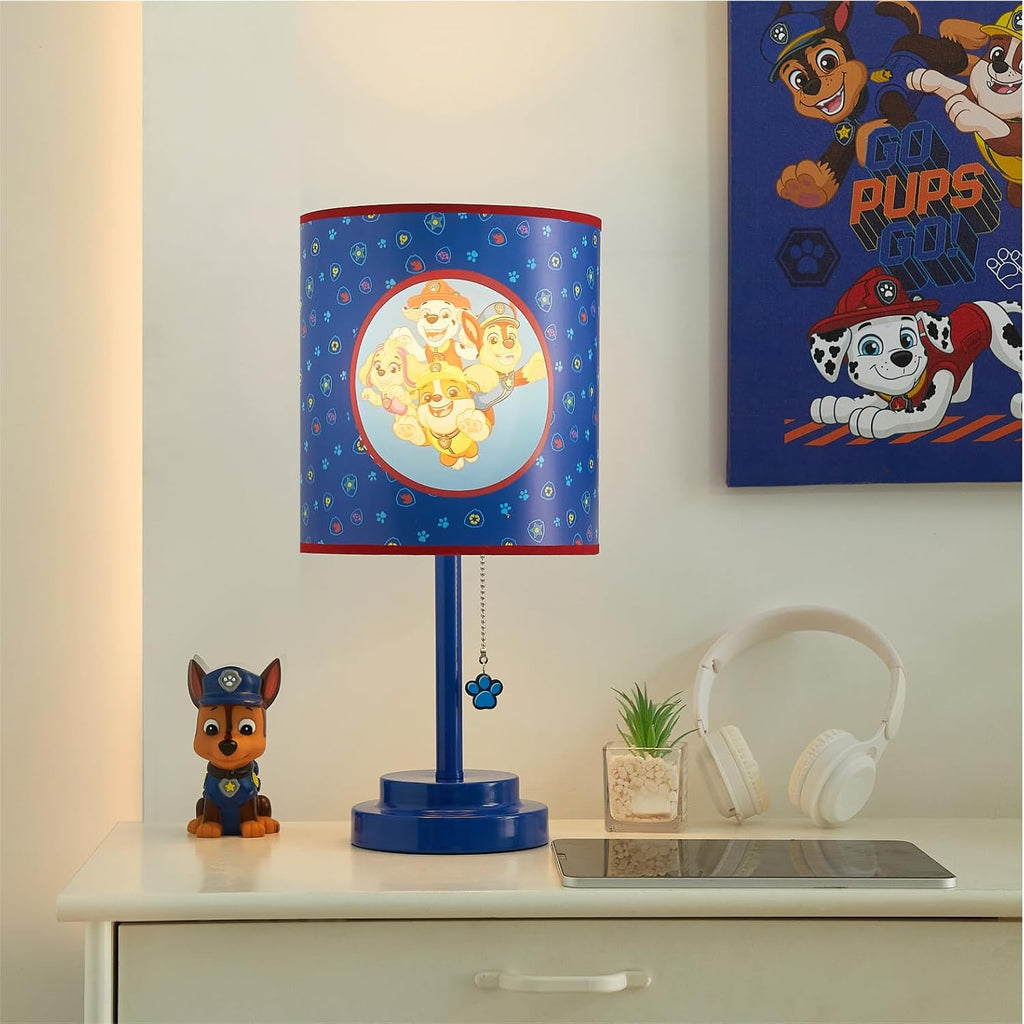 Idea Nuova Nickelodeon Paw Patrol 2 Layer Cut Out Shade Stick Table Lamp with Figural Pull Chain and Themed Printed Decorative Shade