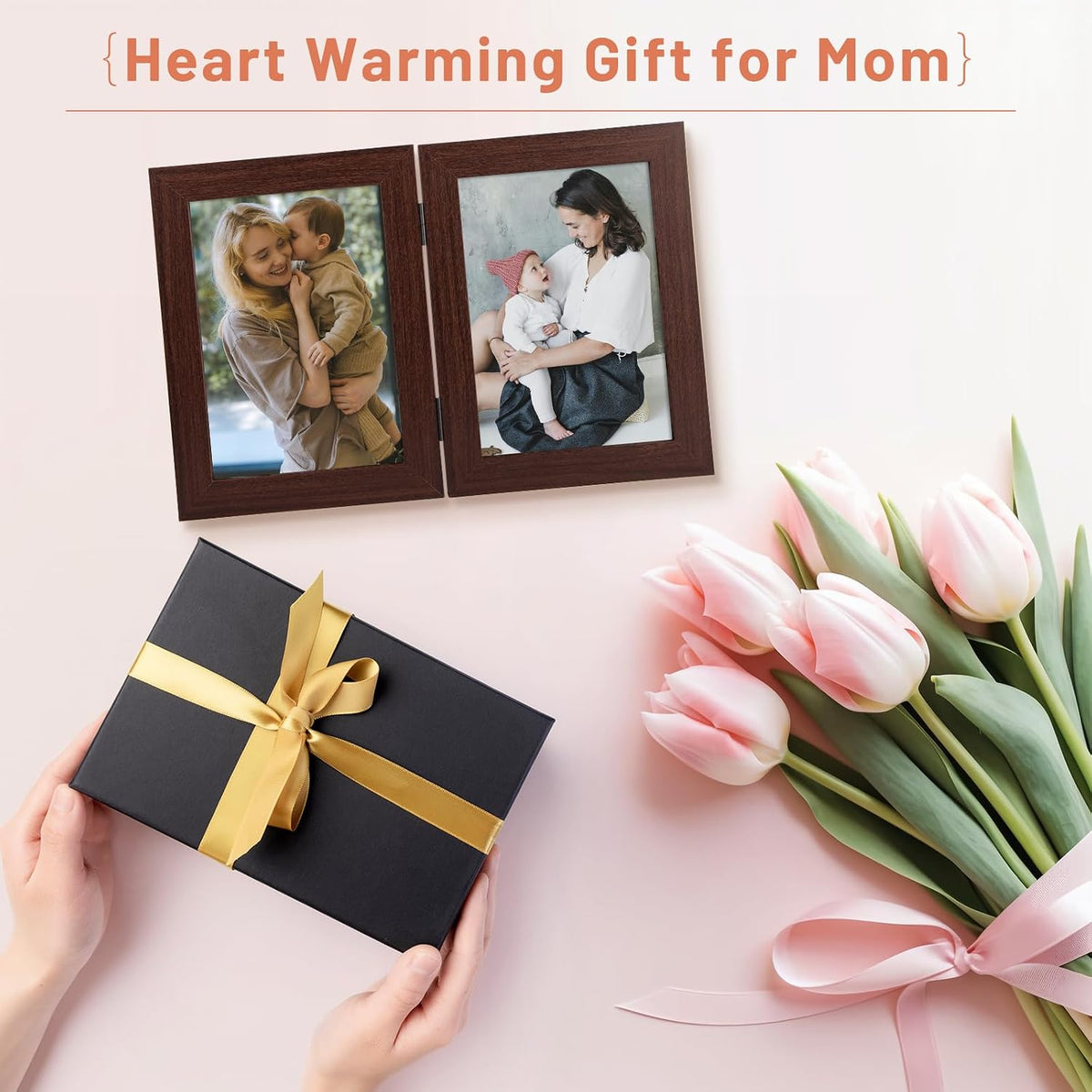 Golden State Art 5x7 Double Picture Frame, Hinged 2-Photo Frame,Brown 1Pack