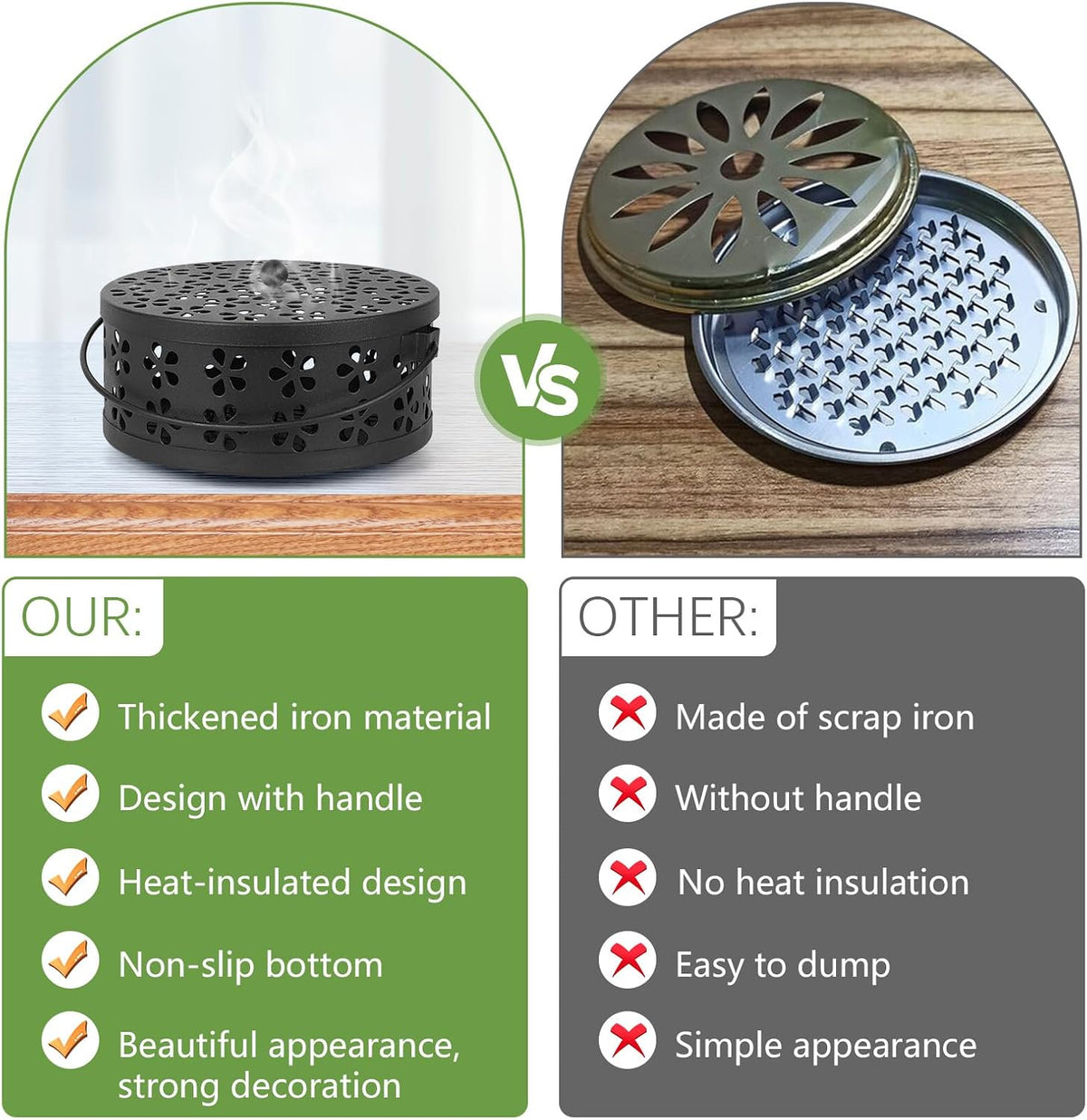 Portable Iron Mosquito Coil Holder with Handle, Black