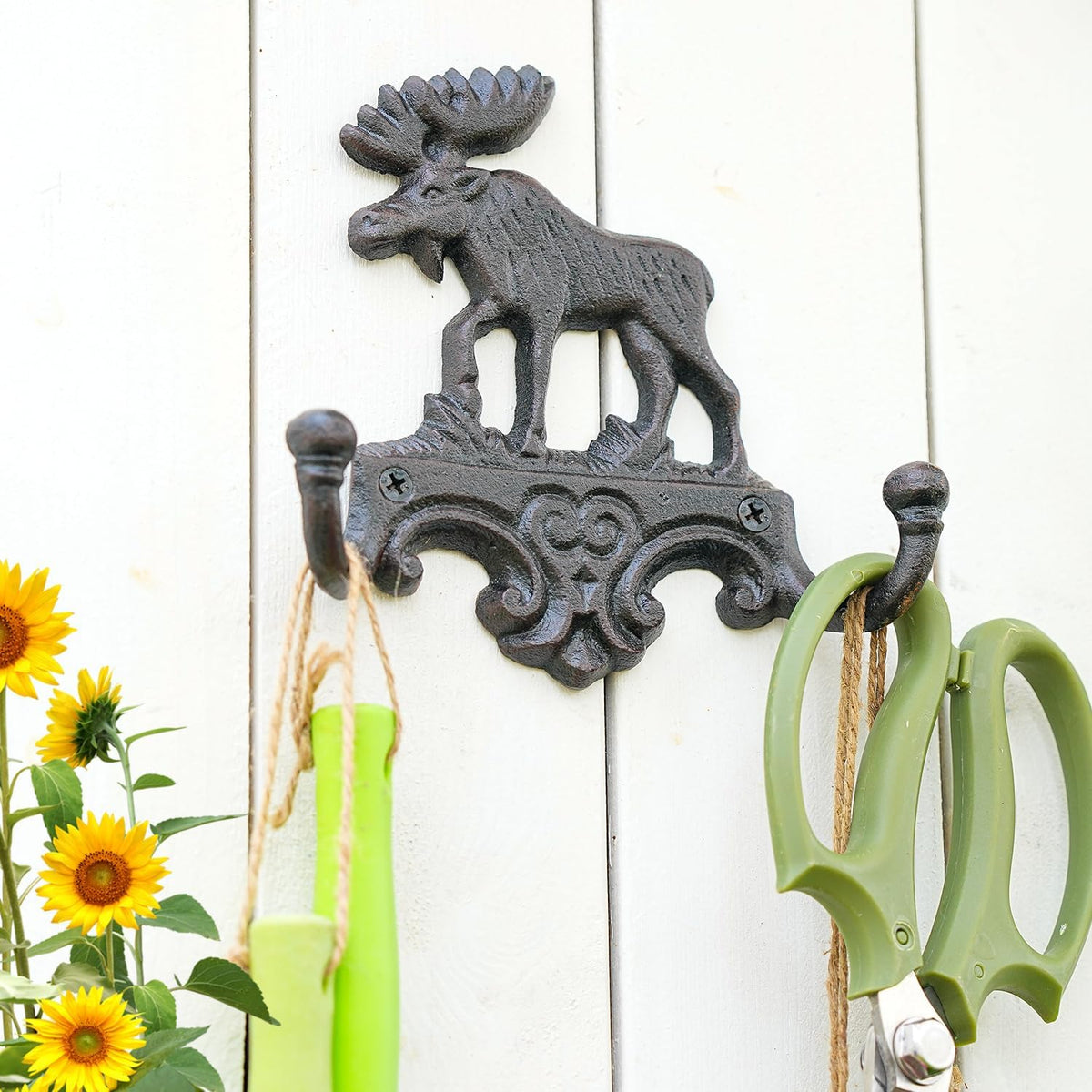 Sungmor Cast Iron Vintage Moose Wall Hooks - Rustic Heavy Duty Double Hooks