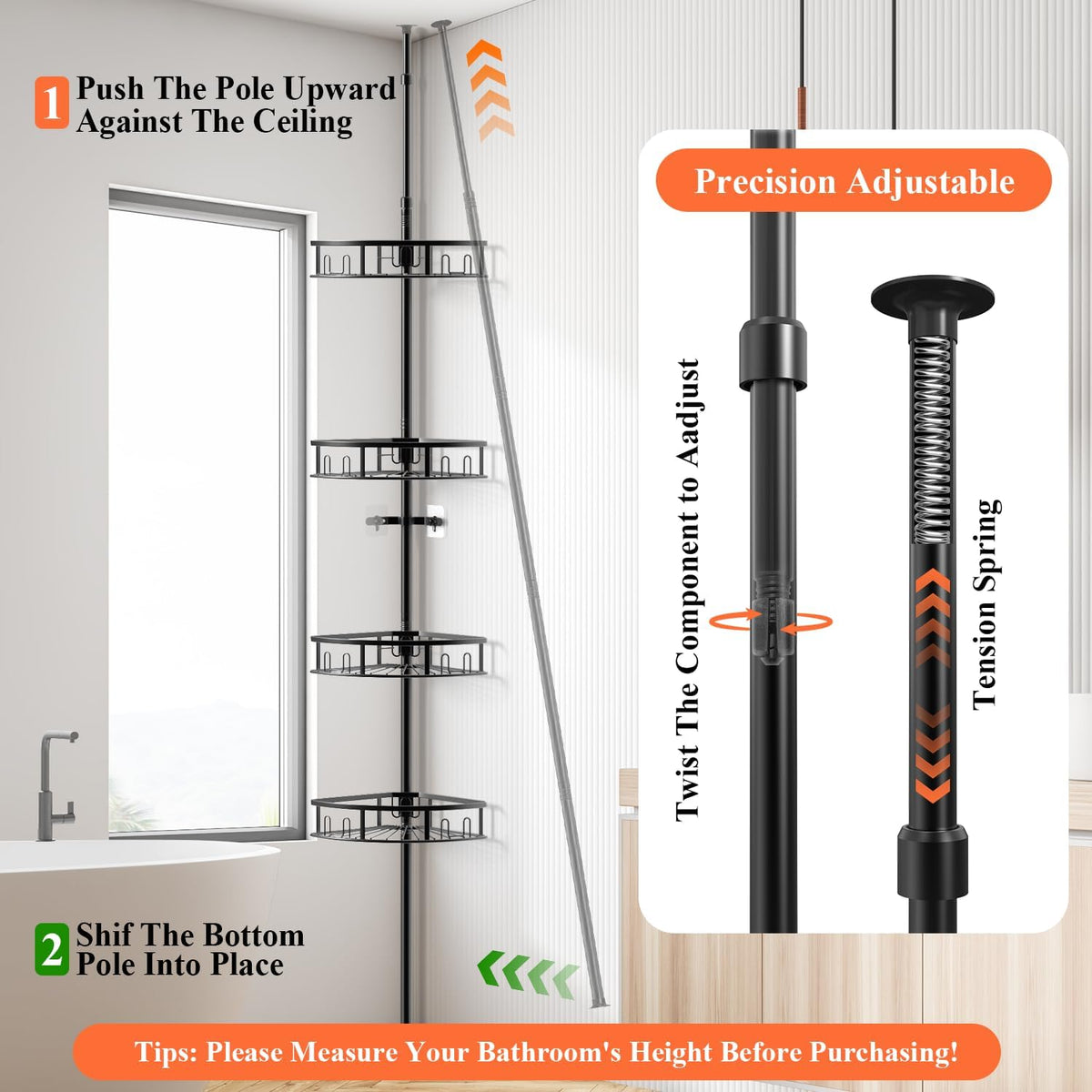4-Tier Rustproof Corner Shower Caddy with Tension Pole