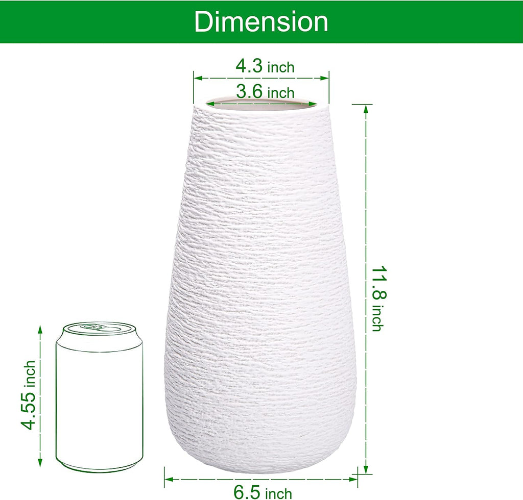 D'vine Dev 12 Inch Textured White Elegant Oval Ceramic Vase for Flowers, Home Décor Vase with Design Box, VS-LD-C-1