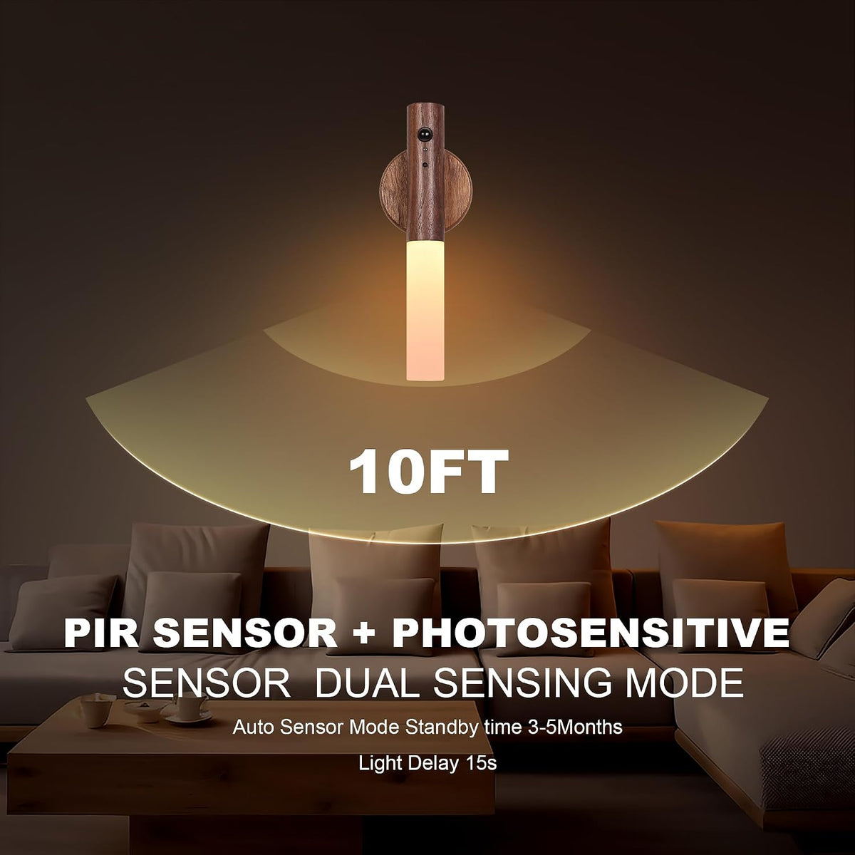 Wood Motion Sensor Night Light RGB Walnut Stairway(Walnut)