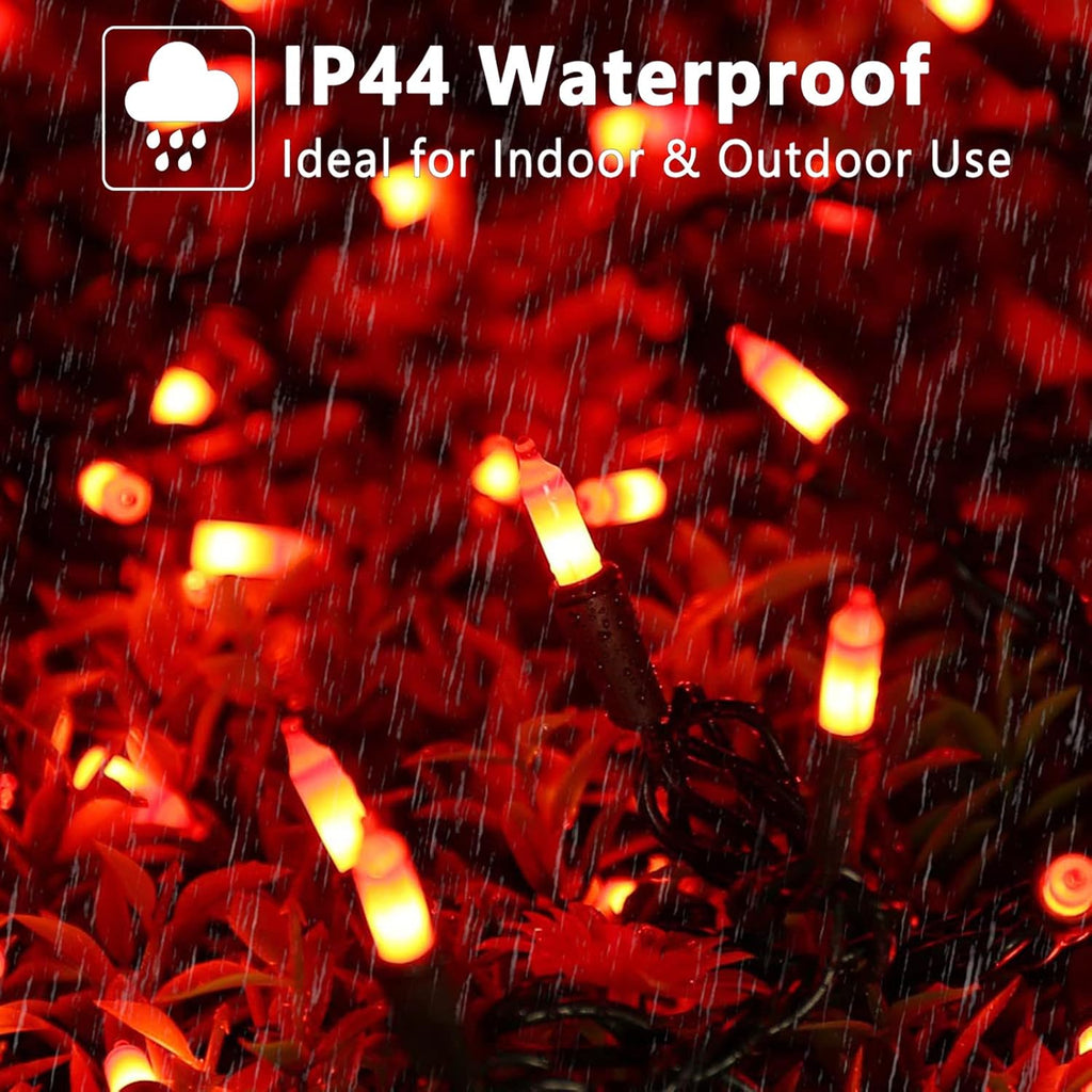 ODEETRONIC Orange Halloween Lights, 21.63ft 100 Count Orange Incandescent Lights Connectable, Plugin Outdoor Tree Light, Mini Indoor String Light for Room Party Haunted House Decor, Brown Wire