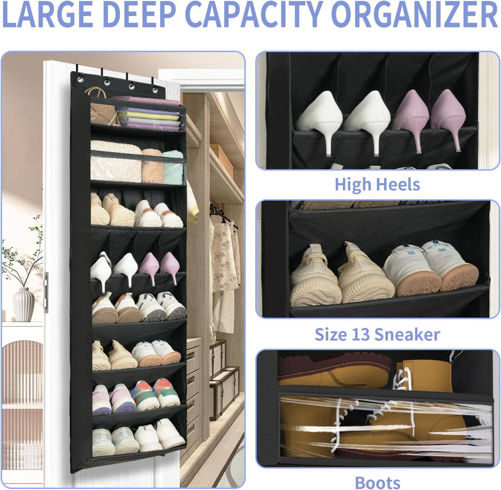 1 Pack 8 Shelves Over The Door Shoe Organizer, 68" Exlarge Deep Pockets