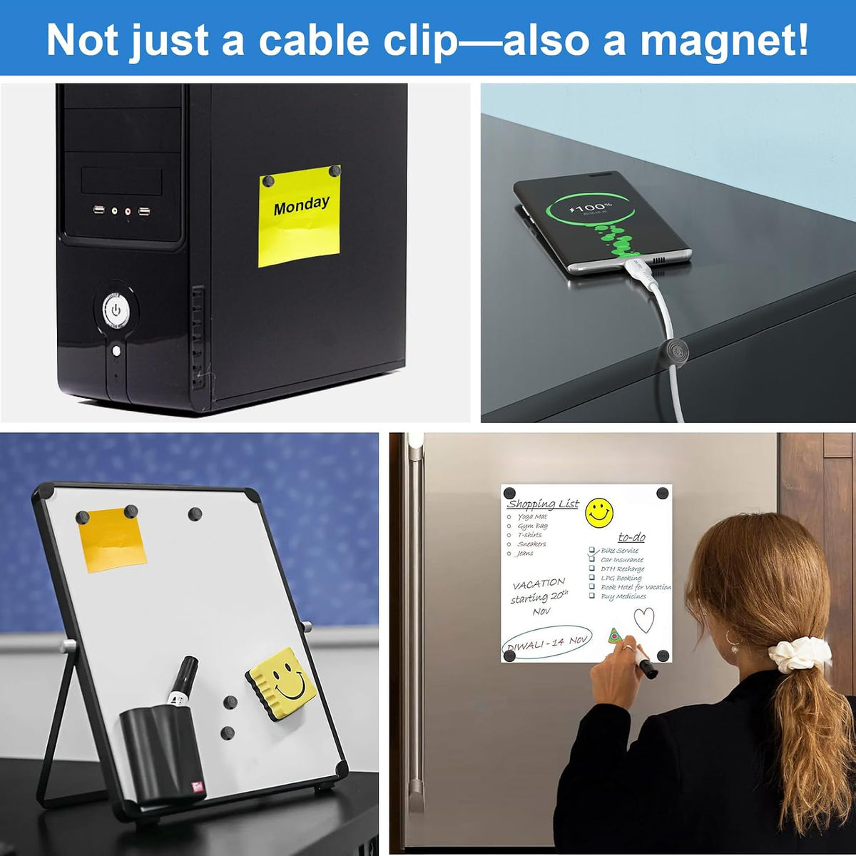 Wanheart Magnetic Cable Organizer for Desk, Adhesive Base & 4 Cable Clips
