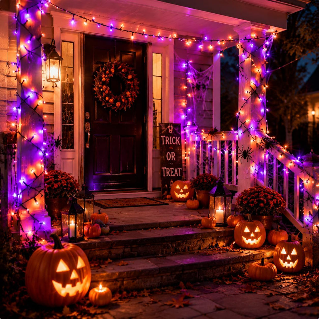 FairyGlim 2PACK Purple&Orange Halloween Lights, 33FT 100 LED Outdoor String Light with Timer & 8 Modes, 3AA Battery Operated Waterproof String Light for Outdoor and Indoor Halloween Decor