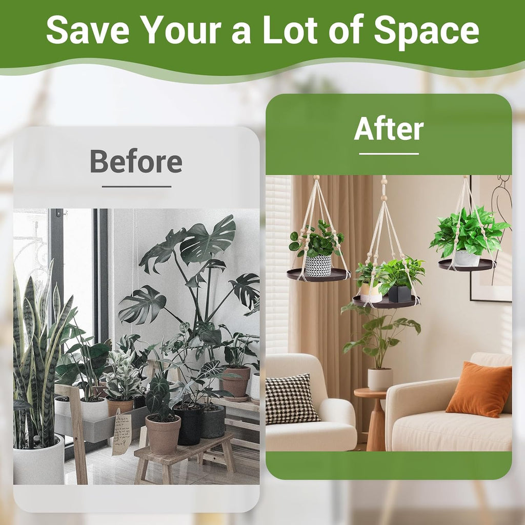 GREANER Indoor Plant Hanger, Hanging Plant Shelf with Durable Tray